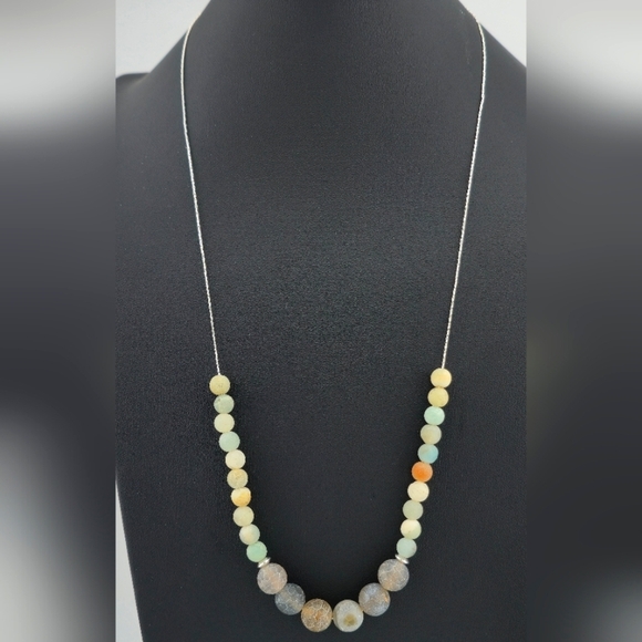 24" Natural Stone Beaded Necklace on 925 Sterling Silver Chain Handmade in Miami - Picture 1 of 9